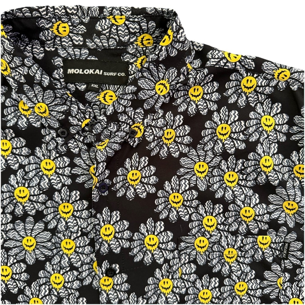 Molokai Surf Co Melting Smiley Face Button-Up Shirt Men's XXL Flowers Streetwear